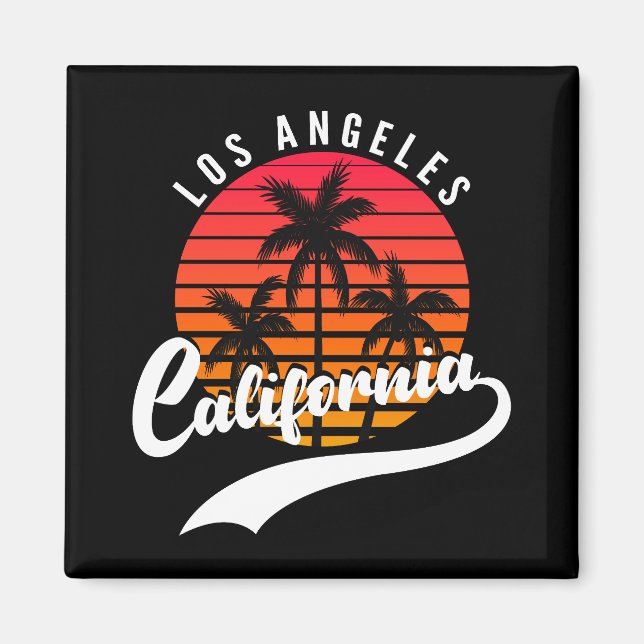 Aimant Los Angeles Rétro Coucher de soleil et palm (Devant)