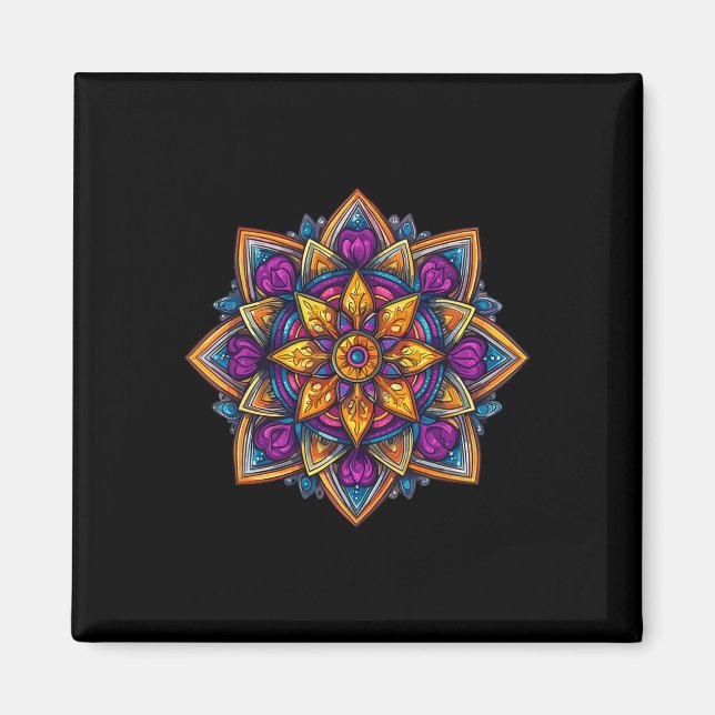 Aimant Lotus de méditation mandala coloré (Devant)