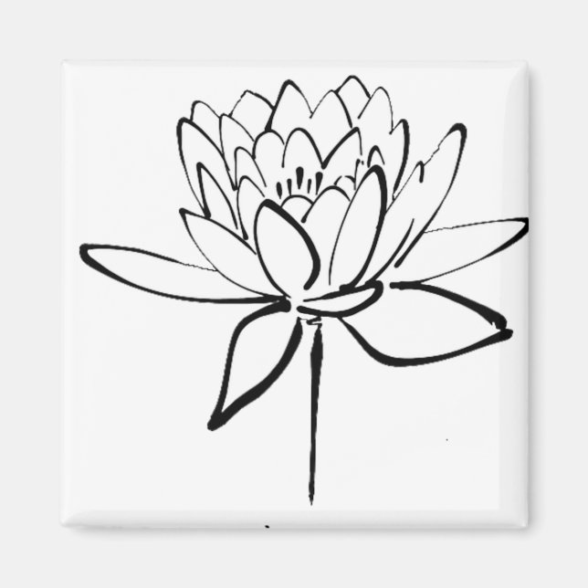 Aimant Lotus Flower Black and White Ink Dessin Art (Devant)