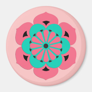 Aimant Lotus Flower Mandala, Coral rose et Turquoise