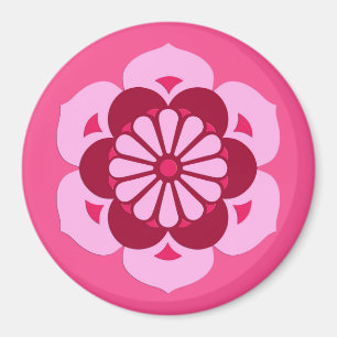 Aimant Lotus Flower Mandala, Fuchsia Pink et Bourgogne