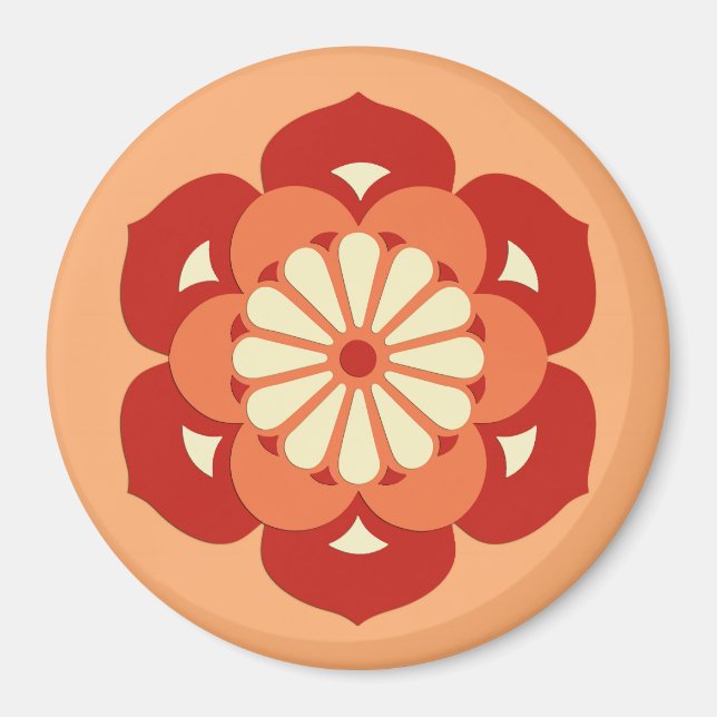 Aimant Lotus Flower Mandala, Pastel Orange et Mandarin (Devant)