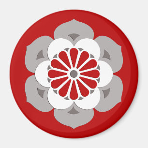 Aimant Lotus Flower Mandala, rouge foncé, gris et blanc