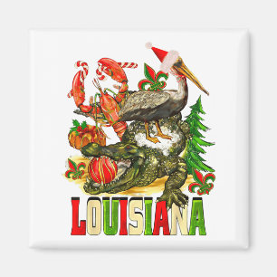 Aimant Louisiane Noël Bayou Gator Chapeau de Père Noël Fê