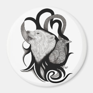Aimant Loup blanc avec art tribal coréen