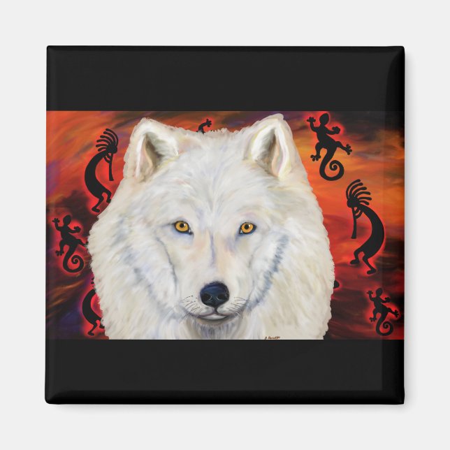 Aimant Loup Blanc Kokopelli (Devant)