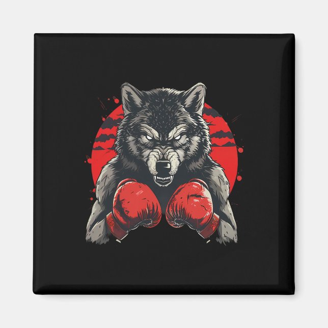 Aimant Loup boxeur avec gants de boxe Kickboxing Boxe drô (Devant)