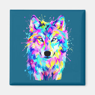 Aimant Loup coloré éclaboussure art faune animal