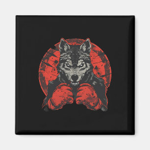 Aimant Loup de boxe avec gants de boxe Kickboxing Drôle B
