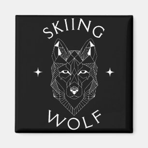 Aimant Loup de ski montagne neige aventure sports d'hiver