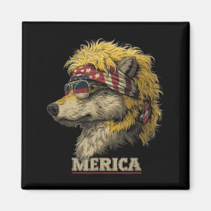 Aimant Loup - Drôle du 4 juillet Drapeau américain Fête d