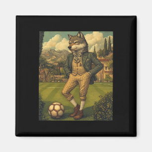 Aimant Loup drôle jouant au football graphique loup bizar