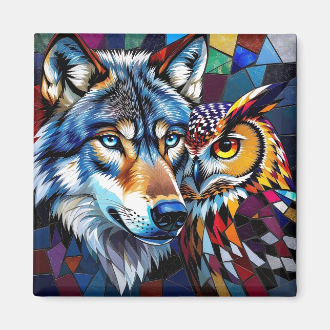 Aimant Loup et hibou hyperréalistes (Devant)