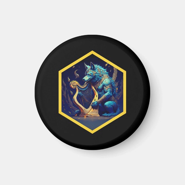 Aimant Loup-garou bleu payant une harpe d'or (Devant)