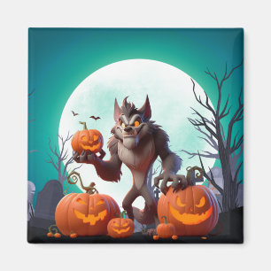 Aimant Loup-garou d'Halloween et citrouilles