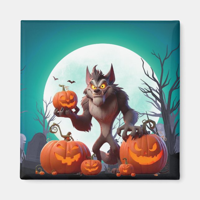 Aimant loup-garou et citrouilles d'Halloween (Devant)