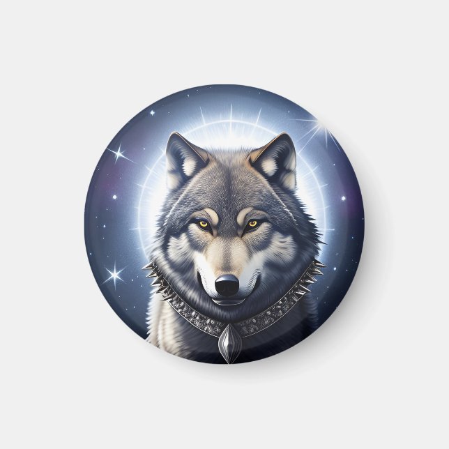 Aimant Loup Majestueux Sous un Ciel Étoilé (Devant)