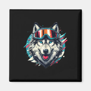 Aimant Loup portant des lunettes de ski snowboard Amoureu