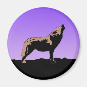 Aimant Loup qui hurle au coucher du soleil - Art animalie