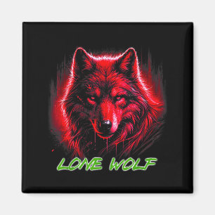 Aimant Loup solitaire visage rouge hurlant chemise sur ca