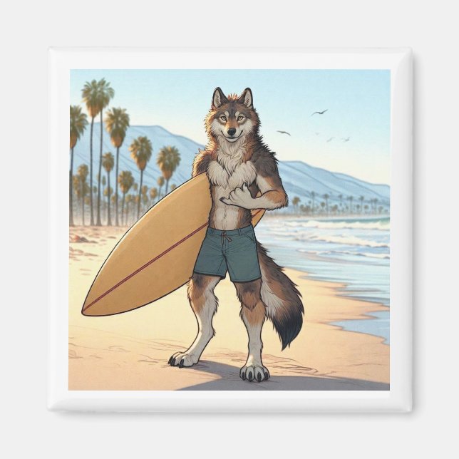 Aimant Loup surfeur   (Devant)