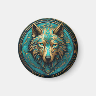 Aimant Loup Turquoise et Or