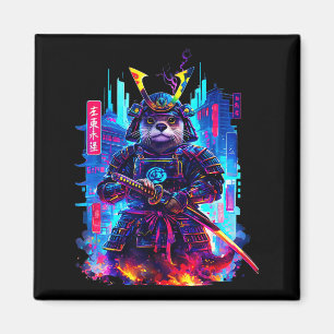 Aimant Loutre Katana Cyberpunk Néon Samouraï Art Japonais