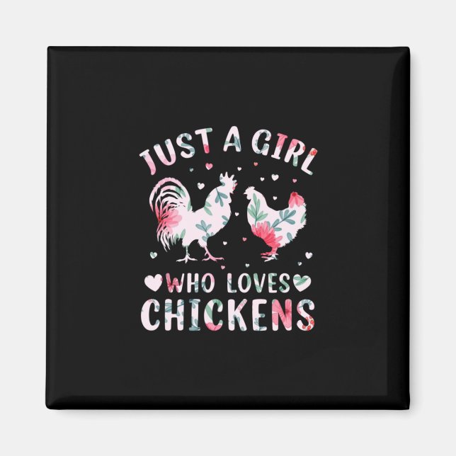 Aimant Louvain de poulet | Fille qui aime les poulets (Devant)