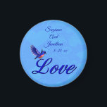 Aimant Love Bluebird Personalized Wedding<br><div class="desc">Love in elegant letters with a pretty bluebird wedding favor refrigerator magnet. Fill in your information in the template. Make more changes to text and font size, style, and color by clicking on Customize. This image is available on many products in my gallery. Please visit Smilin' Eyes Treasures to see...</div>