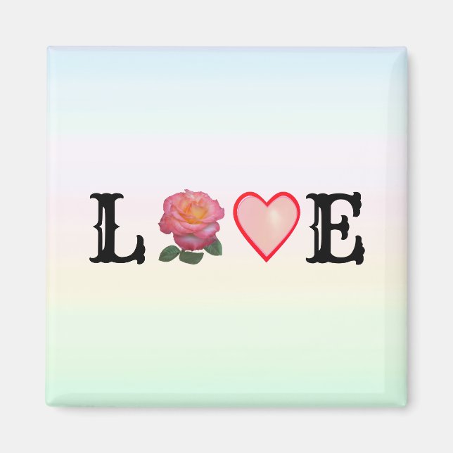 Aimant Love Coeur & Rose Fleur sur Pastel Colors (Devant)