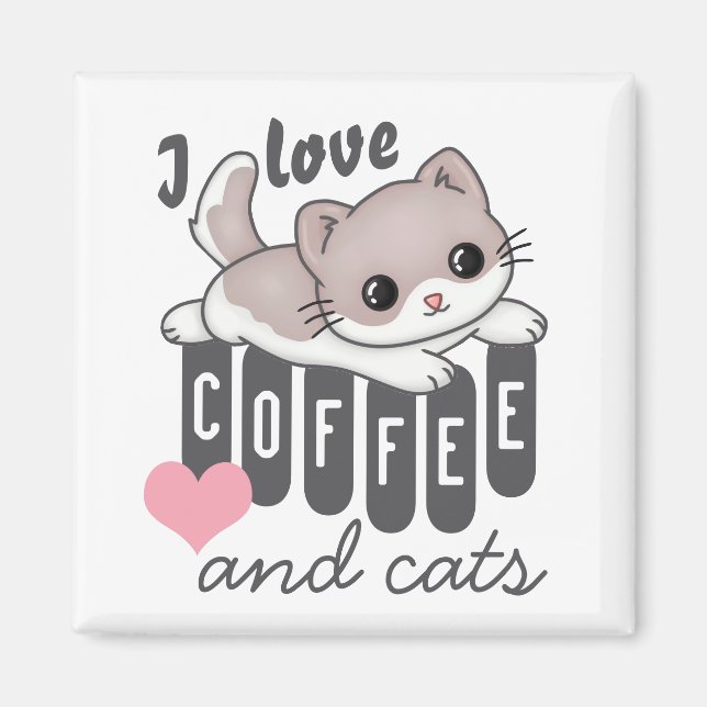 Aimant Love Coffee and Cats mignonne (Devant)