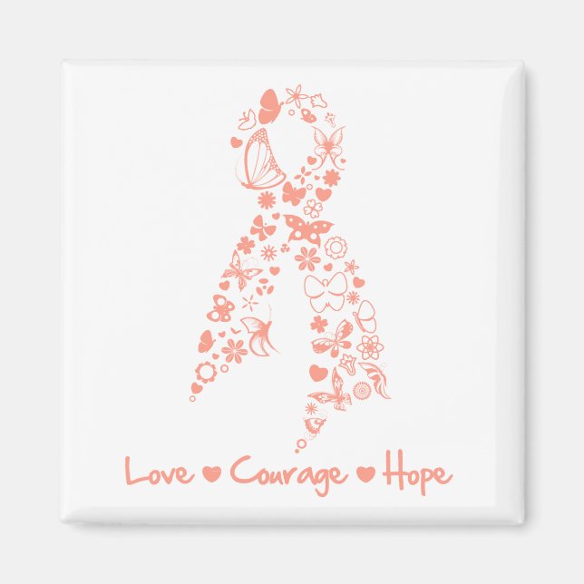 Aimant Love Courage Hope Papillon - Cancer utérin (Devant)