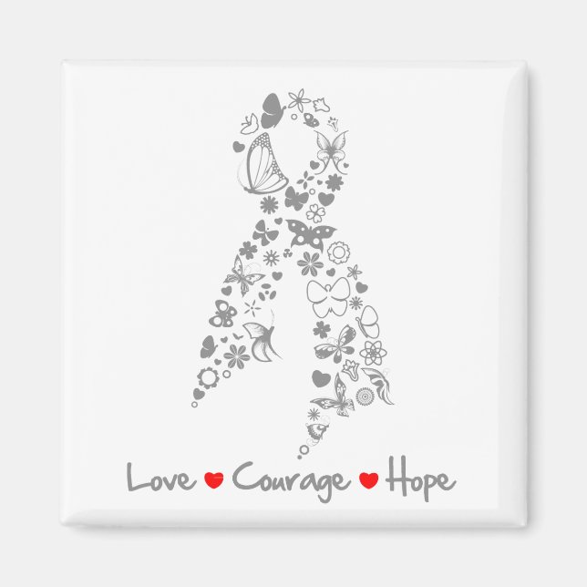 Aimant Love Courage Hope Papillon - Cerveau Cancer (Devant)