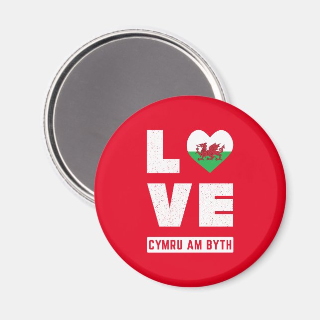 Aimant Love Cymru Am Byth Wales Drapeau Gallois Racines V (Recto/Verso)