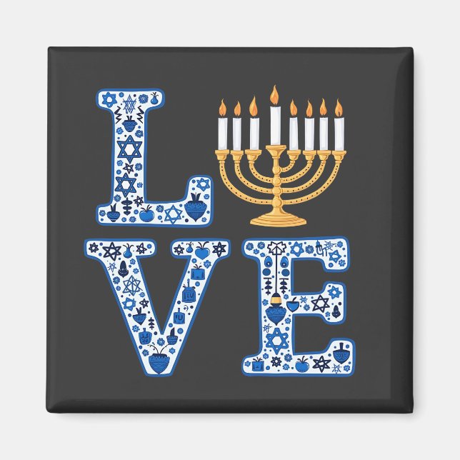Aimant Love Hanoukka Jewish Holiday Menorah (Devant)