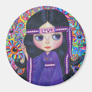 Aimant Love Headband Hippie fille poupée violet psychédél