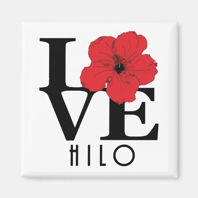 Aimant LOVE Hilo Hawaii Red Hibiscus (Devant)