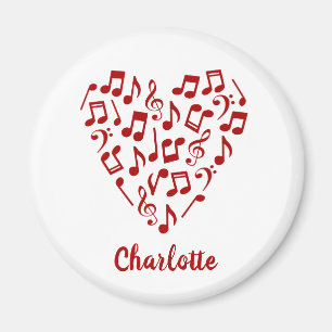 Aimant Love Music Heart of Red Music Notes avec nom