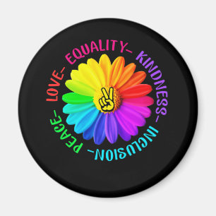 Aimant Love Peace Kindness Inclusion Peace Sign Daisy