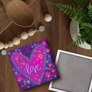 Aimant Love Purple Hearts Floral tendance Inspirant