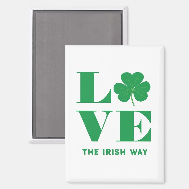 Aimant Love Shamrock Clover Irish Custom Text Vert Blanc (Recto/Verso)