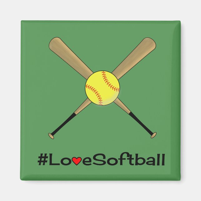 Aimant Love softball hashtag slogan sport green (Devant)