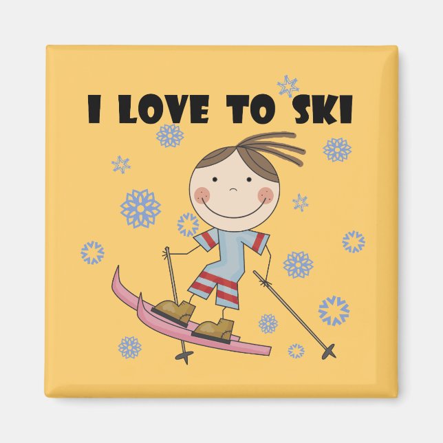 Aimant Love to Ski - Girl Tshirts et cadeaux (Devant)