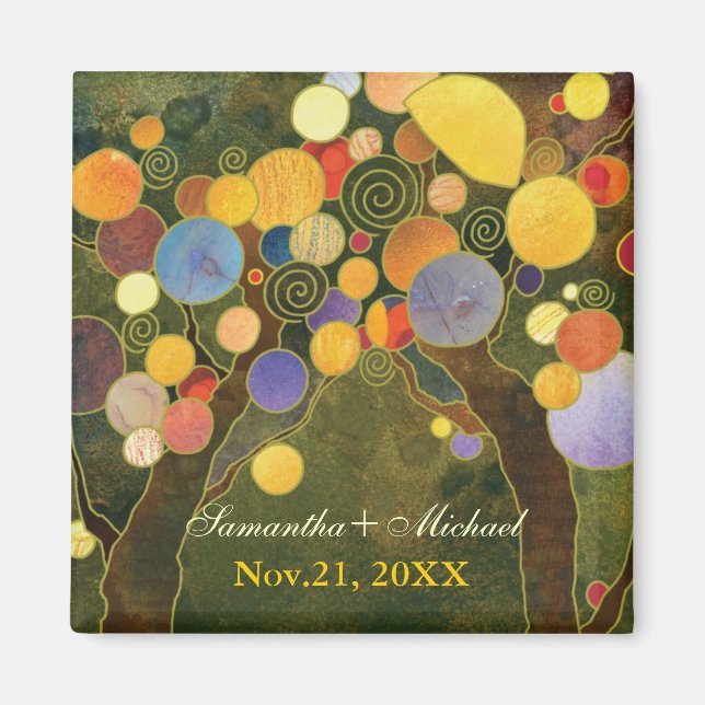 Aimant Love Trees Olive Green Wedding Sauvez la date (Devant)