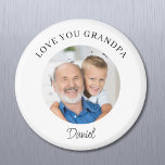 Aimant Love You Grandpa Keepsake Photo<br><div class="desc">This modern Grandpa keepsake photo magnet says "Love you Grandpa" and is easily customizable with your name and photo.
It makes a special gift for a special grandfather.</div>