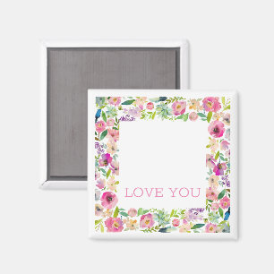 Aimant Love You Watercolor Pink Floral White