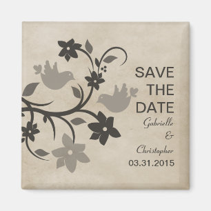 Aimant Lovebirds floral gris Sauvez l'aimant Date