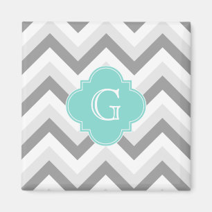 Aimant Lt Deux Gris Blanc Chevron Aqua Monogramme