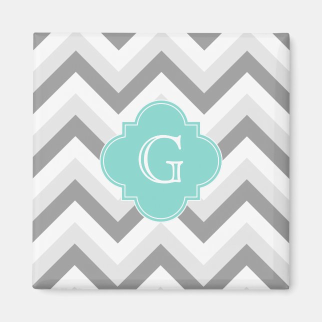 Aimant Lt Deux Gris Blanc Chevron Aqua Monogramme (Devant)