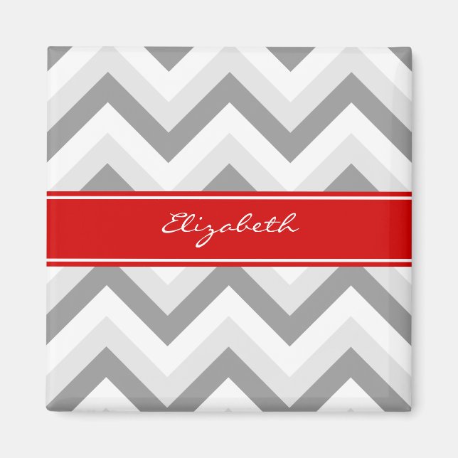 Aimant Lt Grey Med Grey Blanc Chevron Rouge Nom Monogramm (Devant)